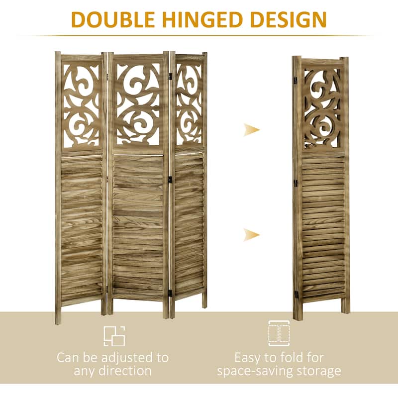 HOMCOM 3 Panel Room Divider, 5.5' Tall Wood Indoor Portable Folding Privacy Screens, Brown