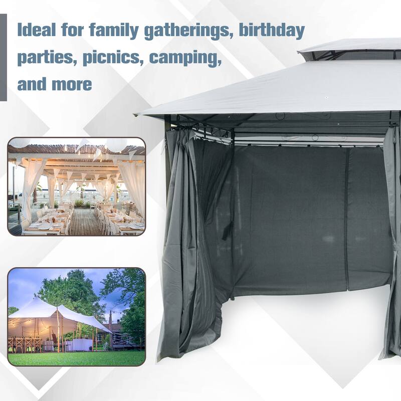 10' x 13' Outdoor Gazebo Canopy Shelter with Curtains - Sage Gray