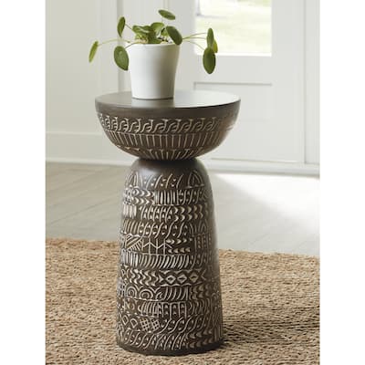 Signature Design by Ashley Hadcher Brown/Cream Accent Table - 14.13"W x 14.13"D x 24.38"H