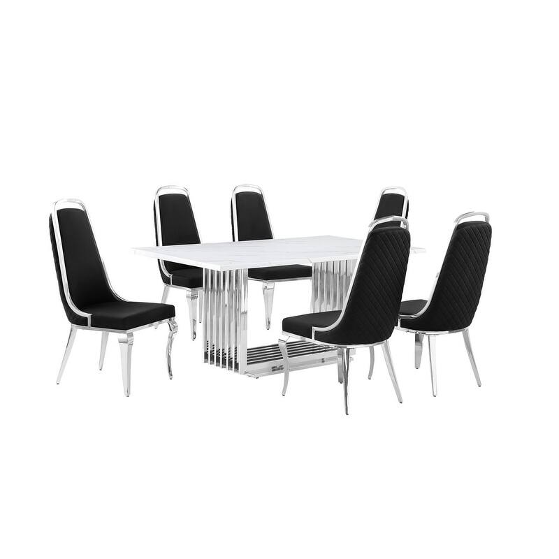 Best Quality Furniture D310/1-SC310-7 Dining Set with 68" White Marble Top