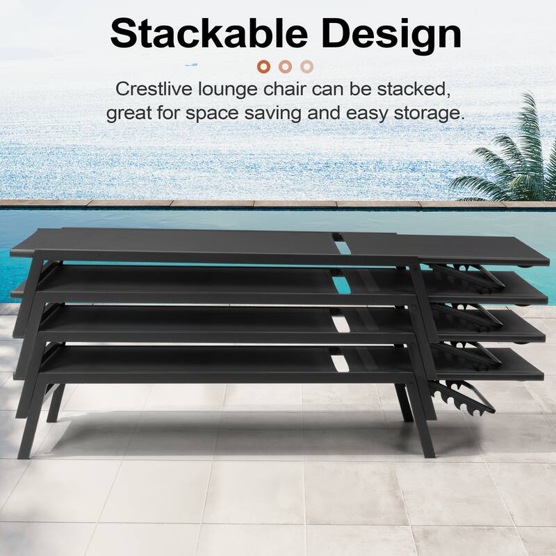 Crestlive Products Outdoor Patio Adjustable Stackable Chaise Lounges Chairs with Arms (Set of 2/4 )