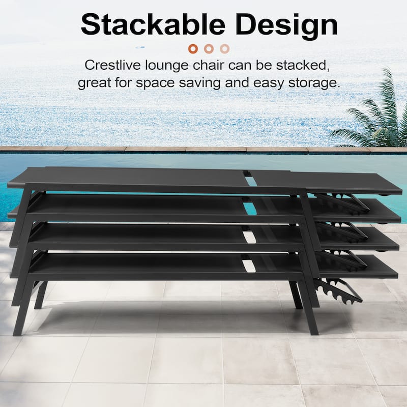 Outdoor Patio Reclining Adjustable Chaise Lounge Chairs Stackable