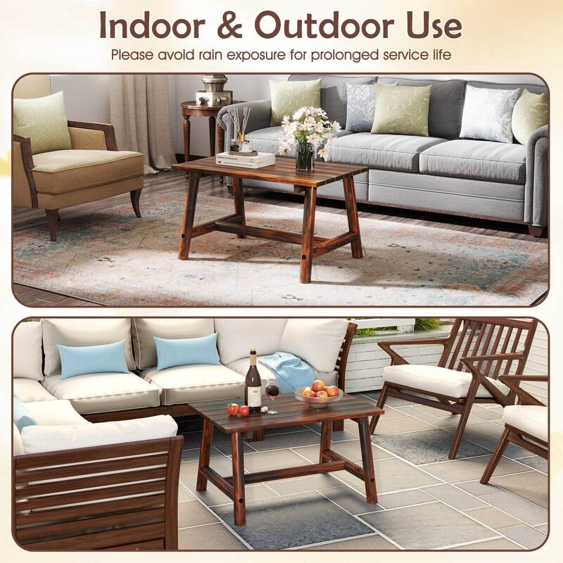 Costway Outdoor Coffee Table with Slatted Tabletop Rectangle Side - 35.5" x 21.5" x 19.5" (L x W x H)