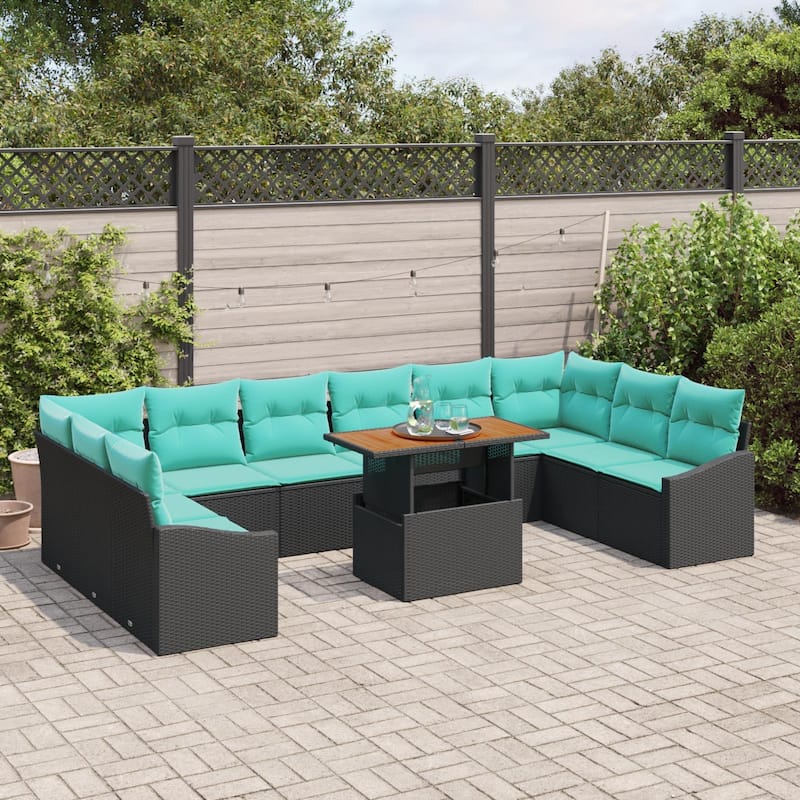 vidaXL 11 Garden Sofa Set with Cushions Black/Grey Poly Rattan - 135.4 x 70.3 x 27.2
