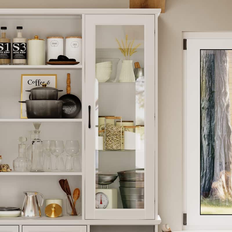 Display Cabinet with Glass Doors,Adjustable Shelving for Collectibles,Storage Cabinet Bookshelves,White