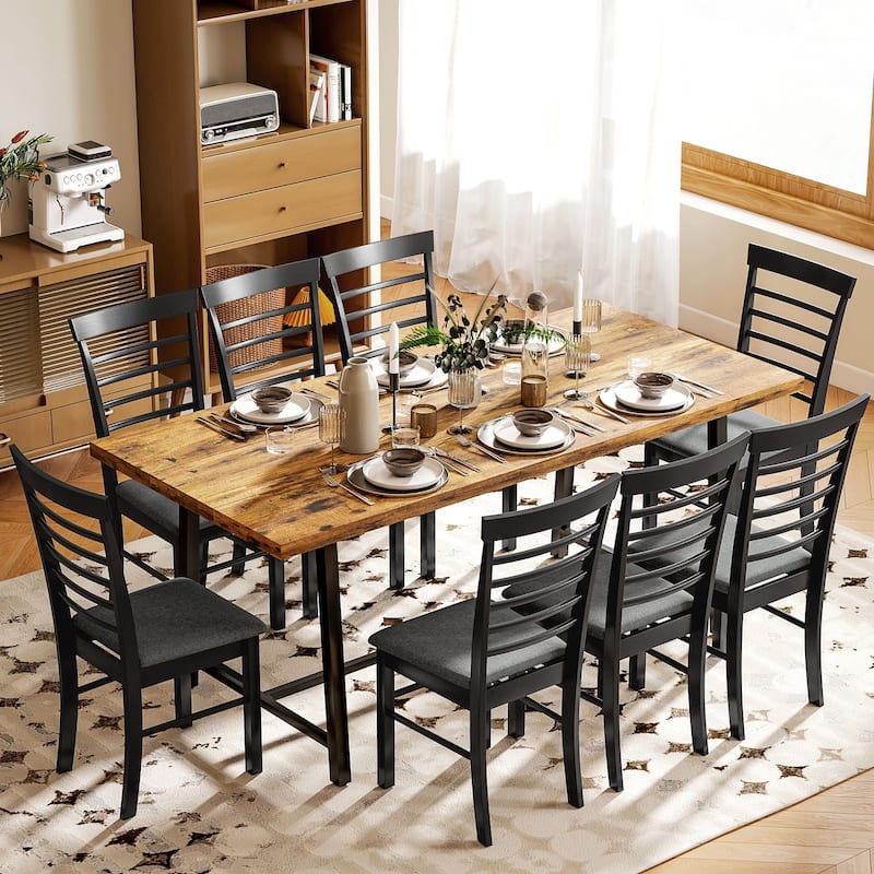 HOMCOM Wooden Dining Chairs Set of 4, Farmhouse Upholstered Kitchen Chairs with Rubber Wood Frame for Living Room, Dining Room