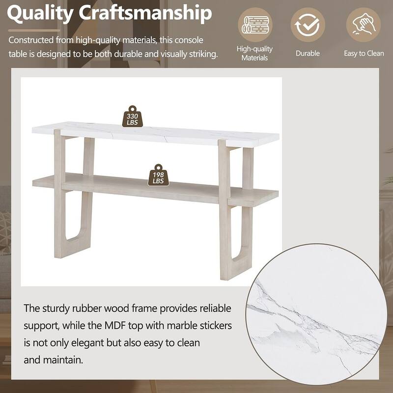 Console Table with Marble-Effect Top - Versatile Storage Solutions
