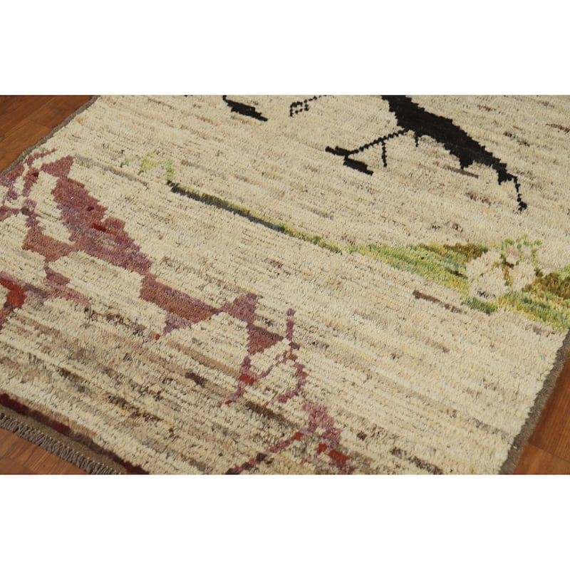 Moroccan Oriental Rug Hand-Knotted Geometric Wool Carpet - 4'2" x 5'11"