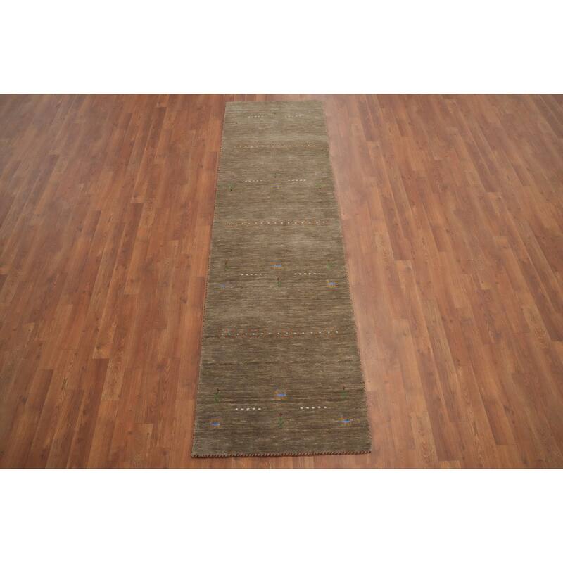 Hand Knotted Oriental 100% Wool Carpet Tribal Animal Pictorial Brown Gabbeh Runner Rug - 8' 0'' X 2' 5''