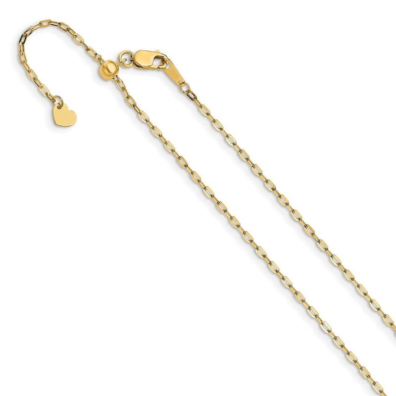 Curata 14k Yellow Gold 22" 1.3mm Polished Flat Oval Cable Adjustable Chain Necklace (Lobster)