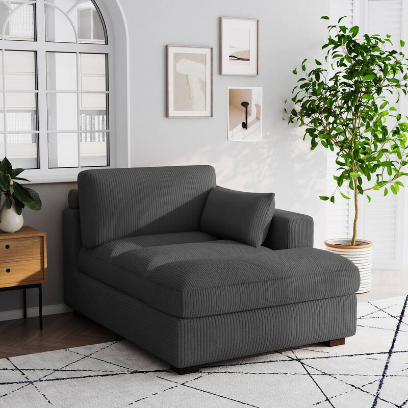 Oversize Corduroy Chaise Lounge Modular Sectional Sofa with Pillow