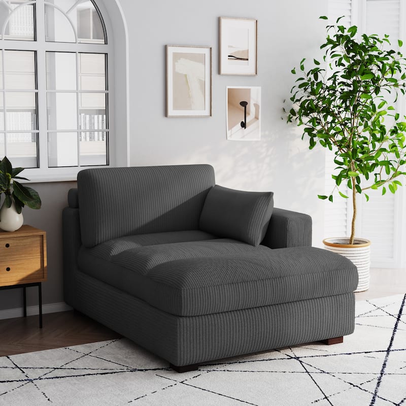 Oversize Corduroy Chaise Lounge Modular Sectional Sofa with Pillow