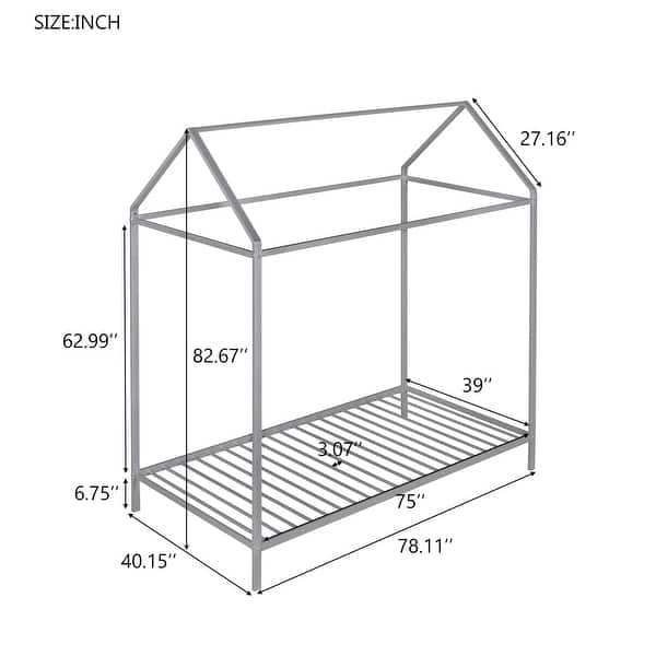 dimension image slide 0 of 3, 78x40" Metal Platform Bed Frame for Kids, Twin Size Kids Playhouse Bed, Twin Bed Frame, Adjustable Height, No Box Spring Needed