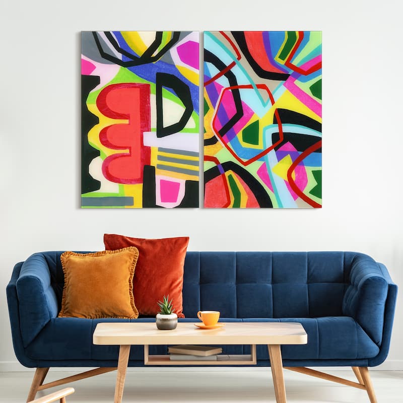"Bold Shape Shift I & II" Frameless Free-Floating Reverse Printed Tempered Art Glass