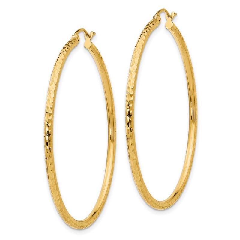 Curata 14k Yellow Gold Diamond Cut 42x2mm Round Tube Hoop Earrings
