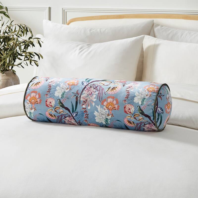 Ted Baker Tropical Birds Printed Velvet Bolster Pillow - 8" x 24"