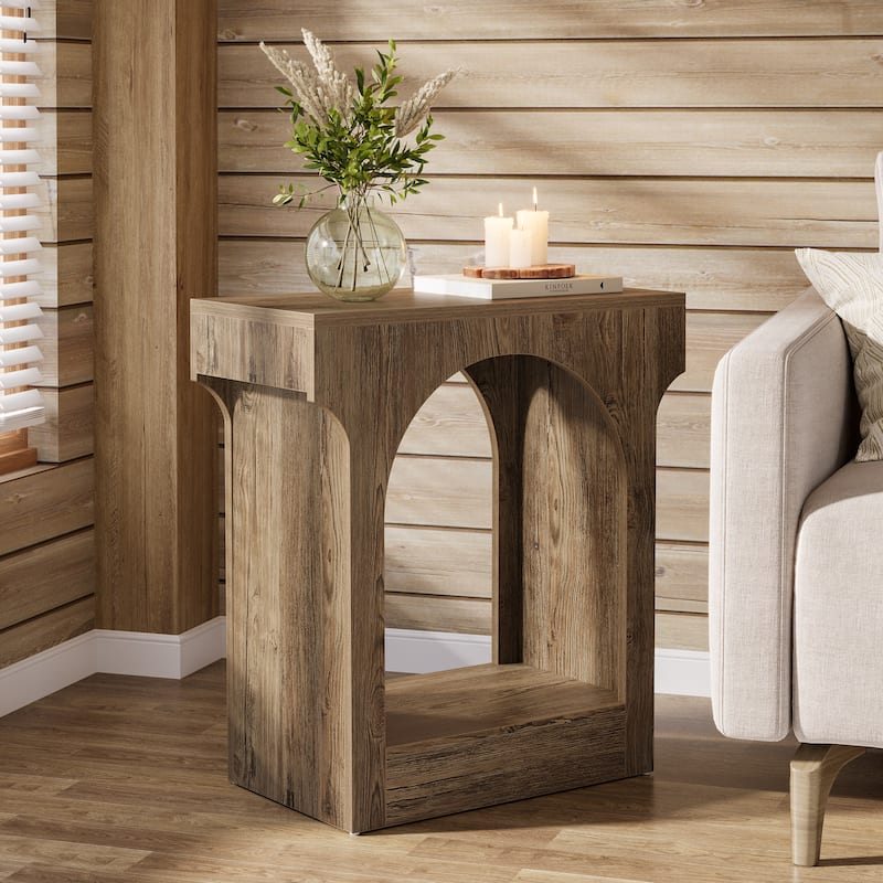 2 Tier Wood End Side Table with Storage Space for Living Room / Bedroom - Grey-1Piece