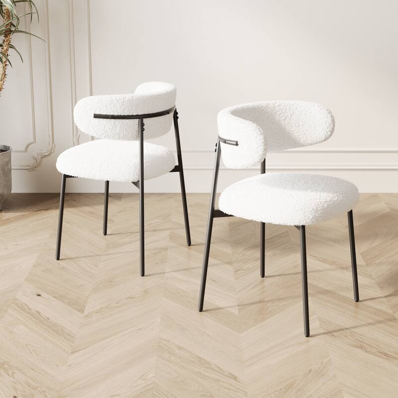 Teddy Velvet Dining Chairs Set of 2, Ergonomic Armless Upholstered Dining Chair, Kitchen Side Chairs with Metal Legs