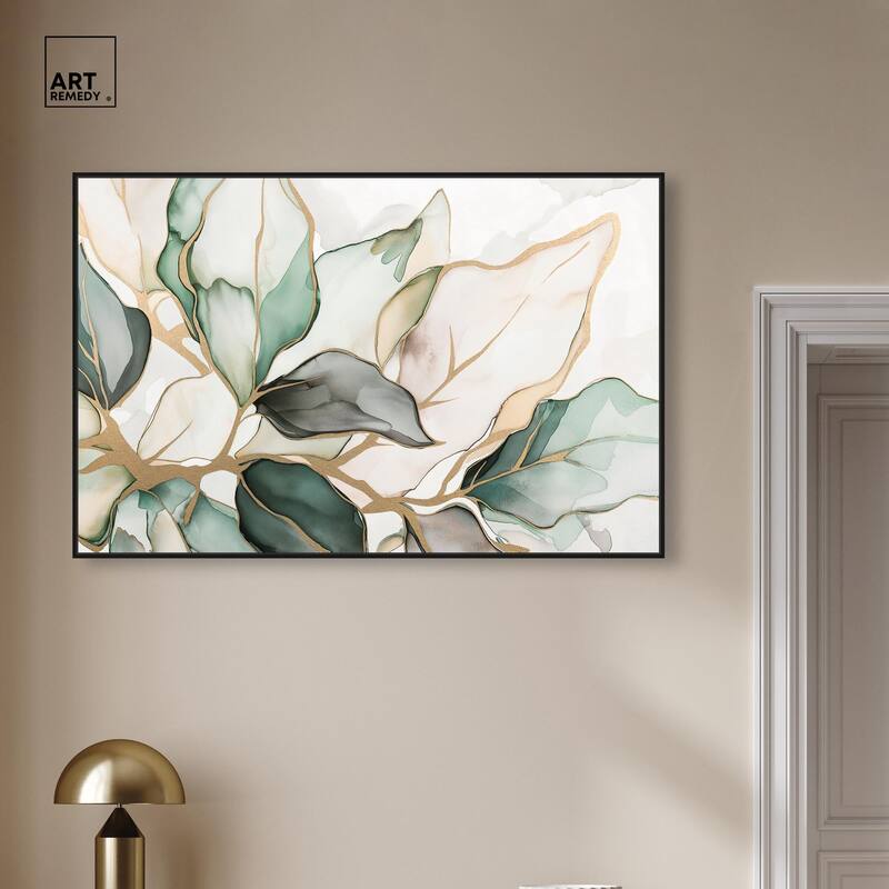 Golden Veined Leaves II Canvas by Art Remedy