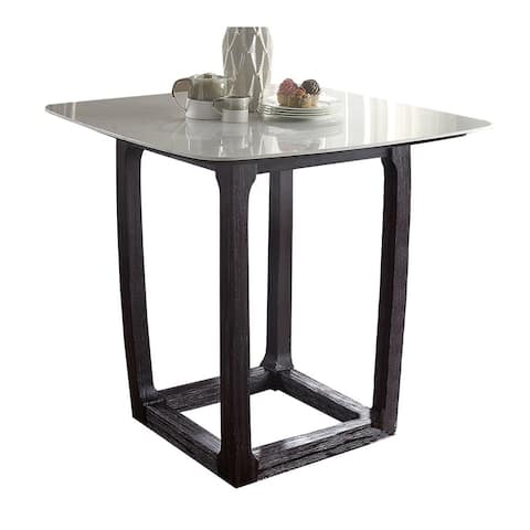 Square Marble Counter Height Table in White and Weathered Espresso Finish