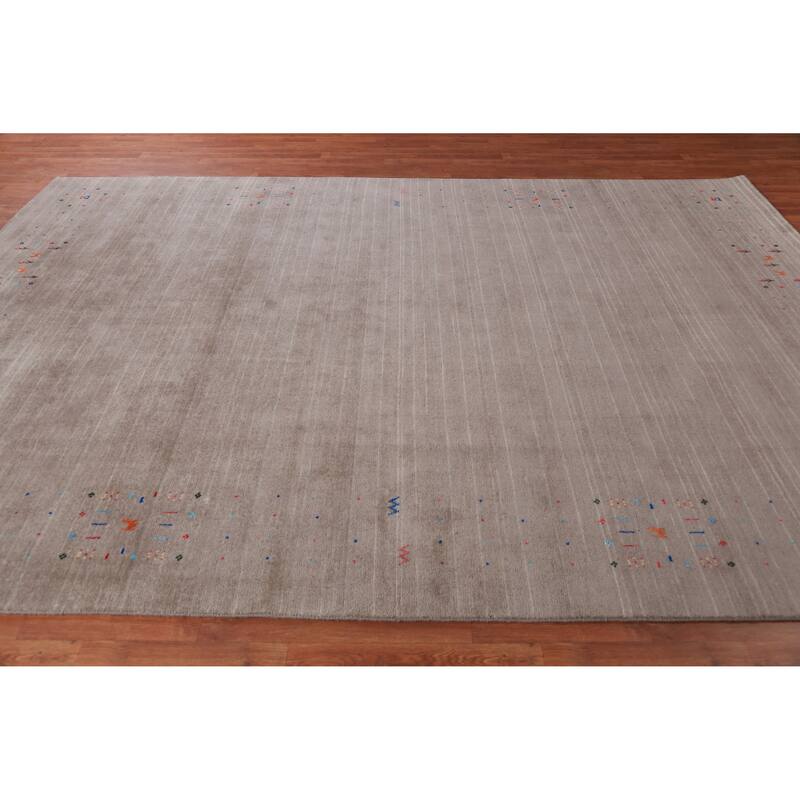Light Brown Tribal Gabbeh Indian Area Rug Handmade Wool Carpet - 7'11" x 11'7"