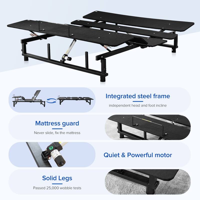 King/Queen Adjustable Bed Base, Metal Frame with Quiet Motor, Zero Gravity, Head and Foot Positions, Universal Mattress