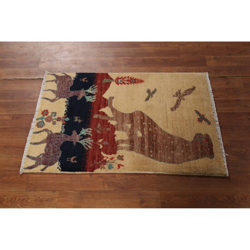 Animals Design Kazak Accent Rug Hand-Knotted Traditional Wool Carpet - 2'1"x 2'10"