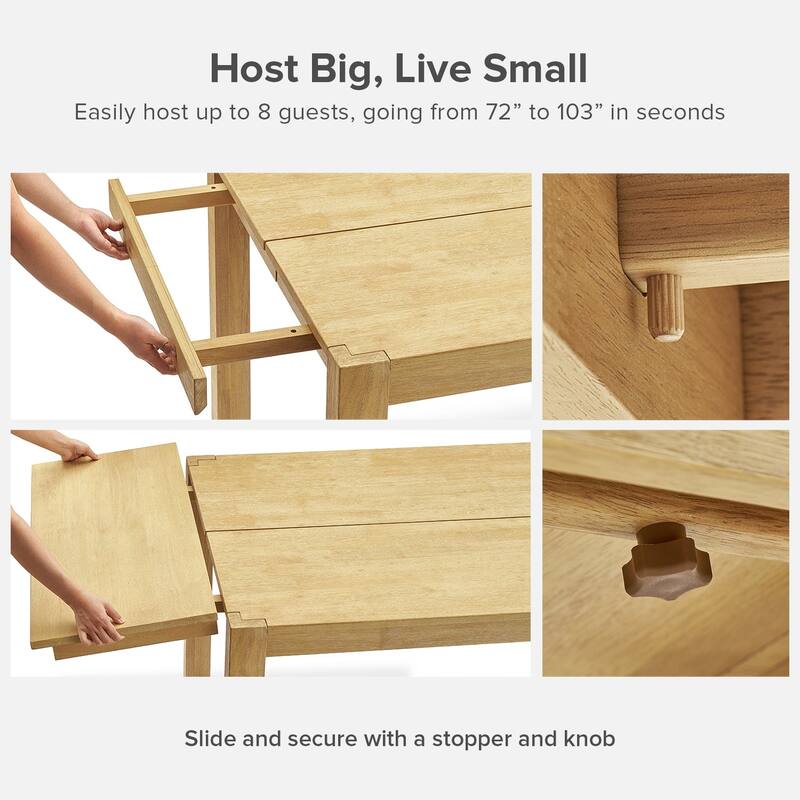 Mopio Logan Solid Wood Dining Table, Modern Farmhouse Solid Rubberwood with light wire brush for Dining Room and Kitchen