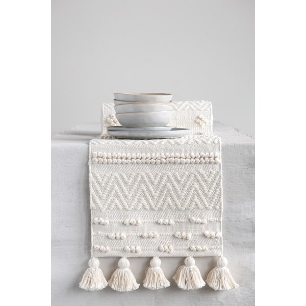 Farmhouse Cotton Woven Dining Table Runner with Tassels 14 x 72
