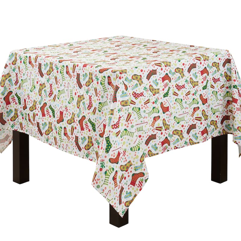 Holiday Tablecloth With Christmas Stockings Design - 70"