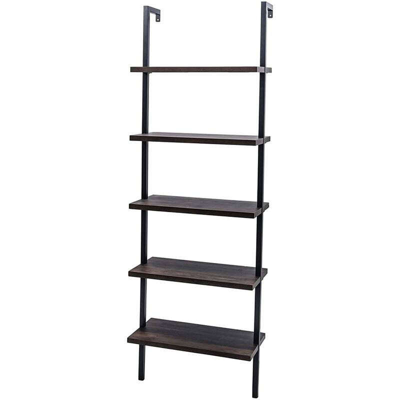 5-Shelf Wood Ladder Bookcase, 5-Tier Ladder Shelf Wood Shelves