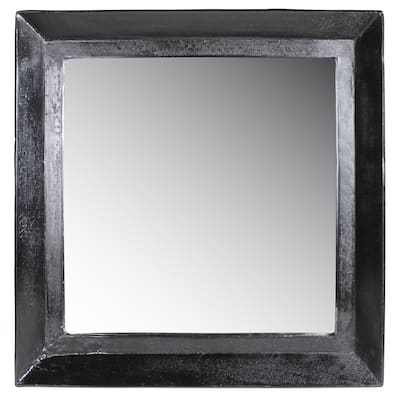 Square Aluminum Metal Mirror with Mounting Hardware, Gray