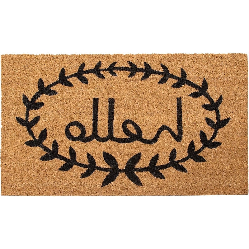 HomeRoots 17" X 29" Natural And Black Hello Outdoor Coir Door Mat - 17' X '29