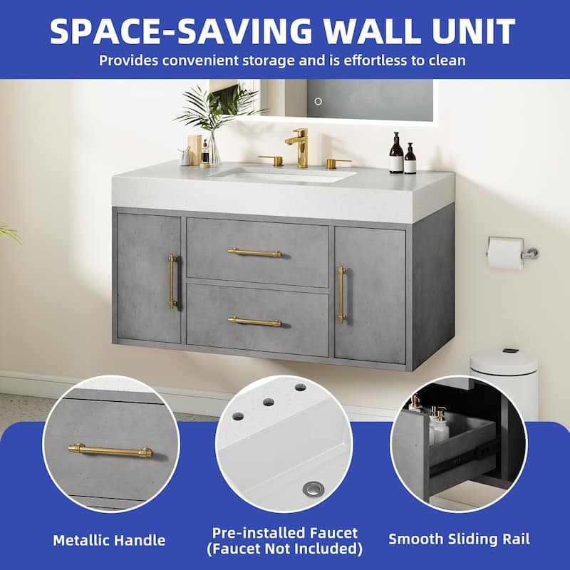 Moasis 40"/48" Wide Floating Wall Mounted Bathroom Vanity with 2 Drawers & 2 Storage Cabinet
