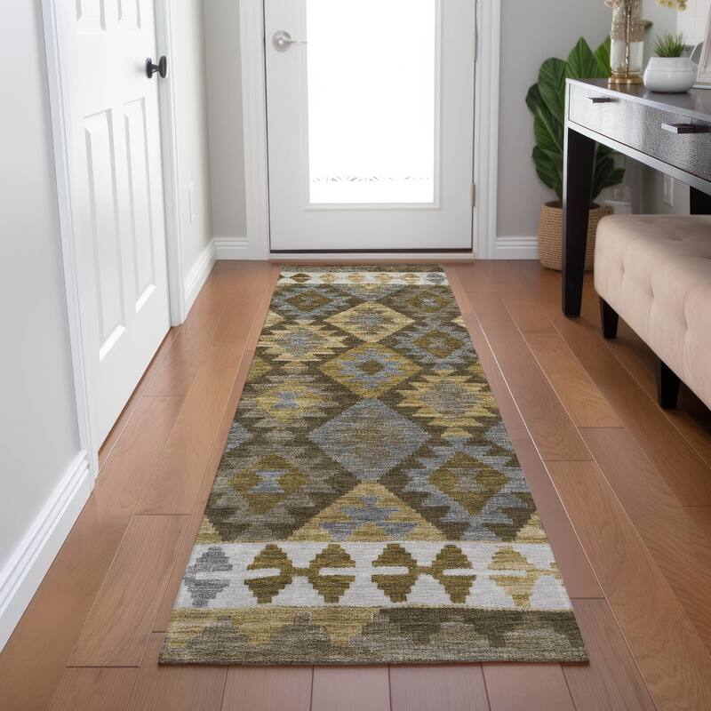 Machine Washable Indoor/ Outdoor Boho Global Chantille Rug