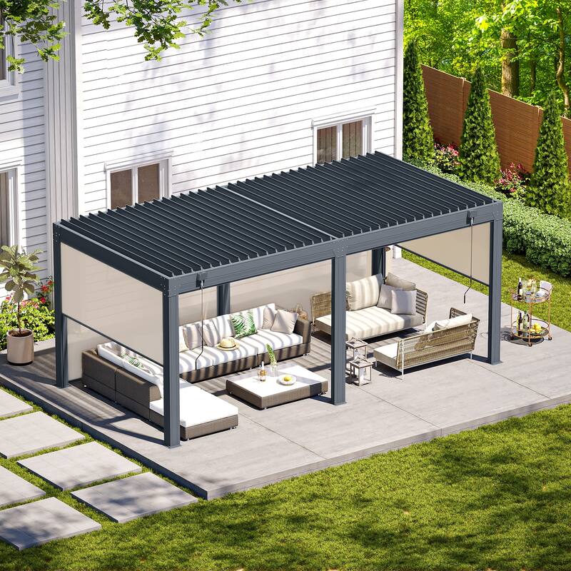 EROMMY Outdoor Louvered Pergola Gazebo with Adjustable Aluminum Rainproof Roof