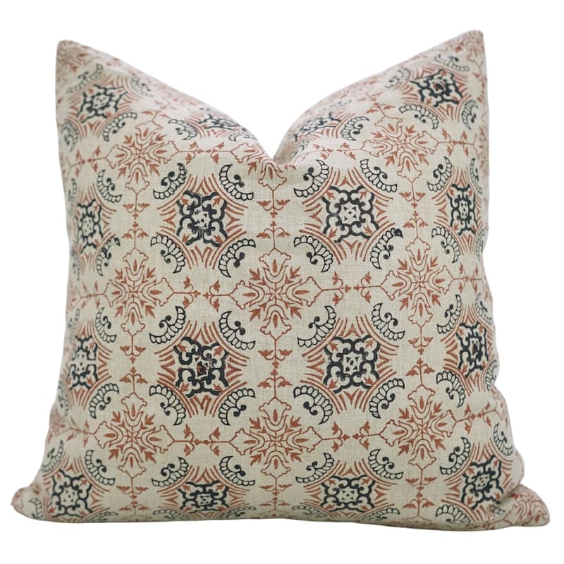 Fabdivine Sustainable Pillow Cover Soft Pure Linen Black Floral Block Print for Boho Living or Bed Room 14x36 Inch, Chakravyuh