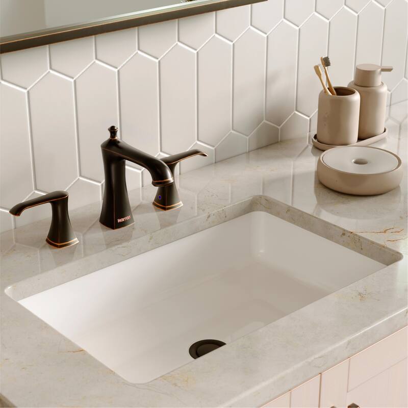 Karran Woodburn Widespread Three-Hole 2-Handle Bathroom Faucet with Matching Pop-Up Drain