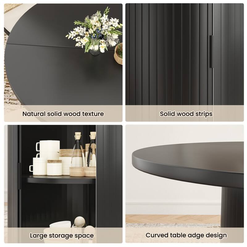 43" Modern Round Dining Table with Sturdy Metal Base and Storage