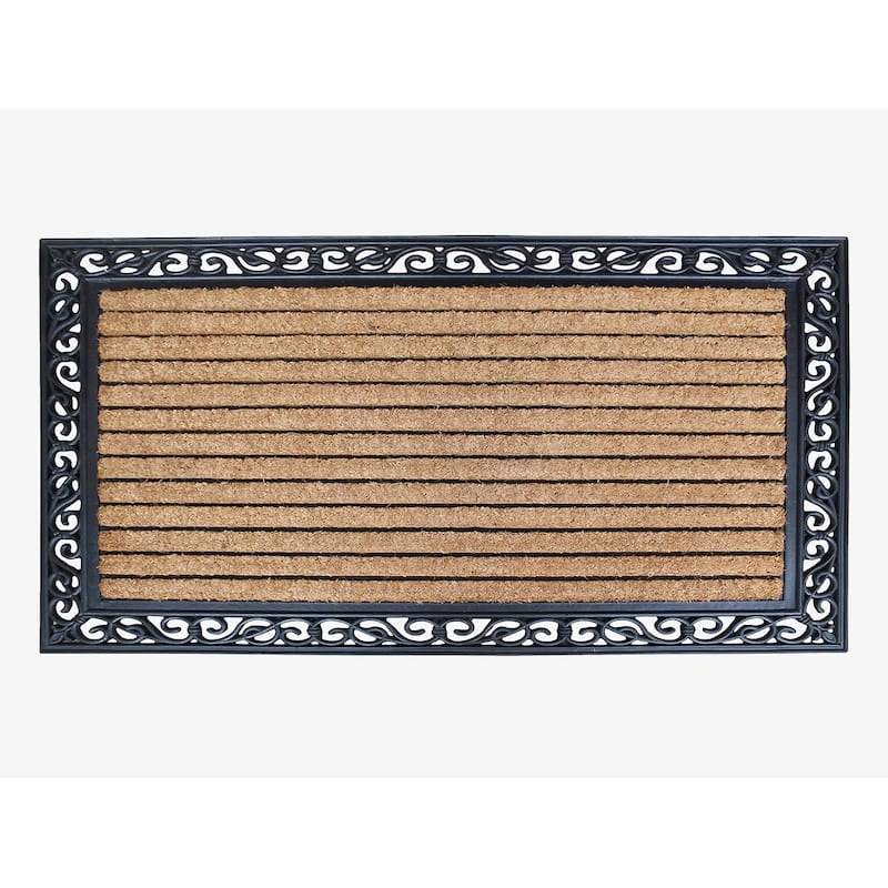 A1HC Molded Large Double Door Rubber and Coir Door Mat (30" X 48") - Black/Beige