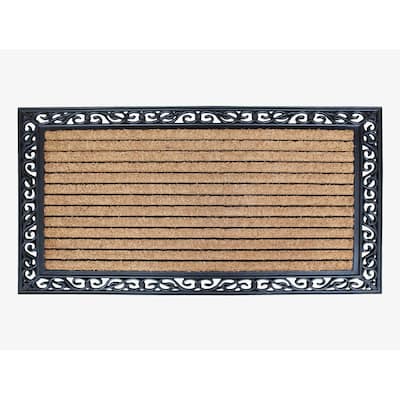 A1HC Rubber and Coir Classic Paisley Border Flocked Double Doormat, Black