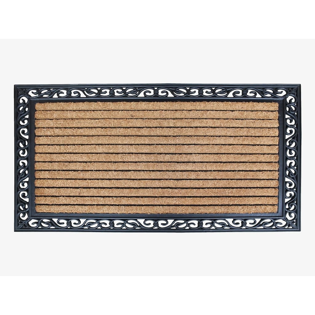 A1HC Rubber and Coir Striped Border Durable Double Door Doormat Black/Beige - 30"X48"