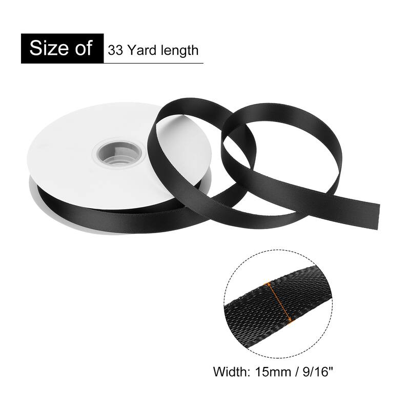 Double Faced Solid Satin Ribbon Polyester Fabric Roll for Gift Party - Black - 9/16" x 33 Yard