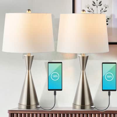 Roman 26" Classic French Country Iron LED Table Lamp with USB Charging Port, Nickel (Set of 2) by JONATHAN Y