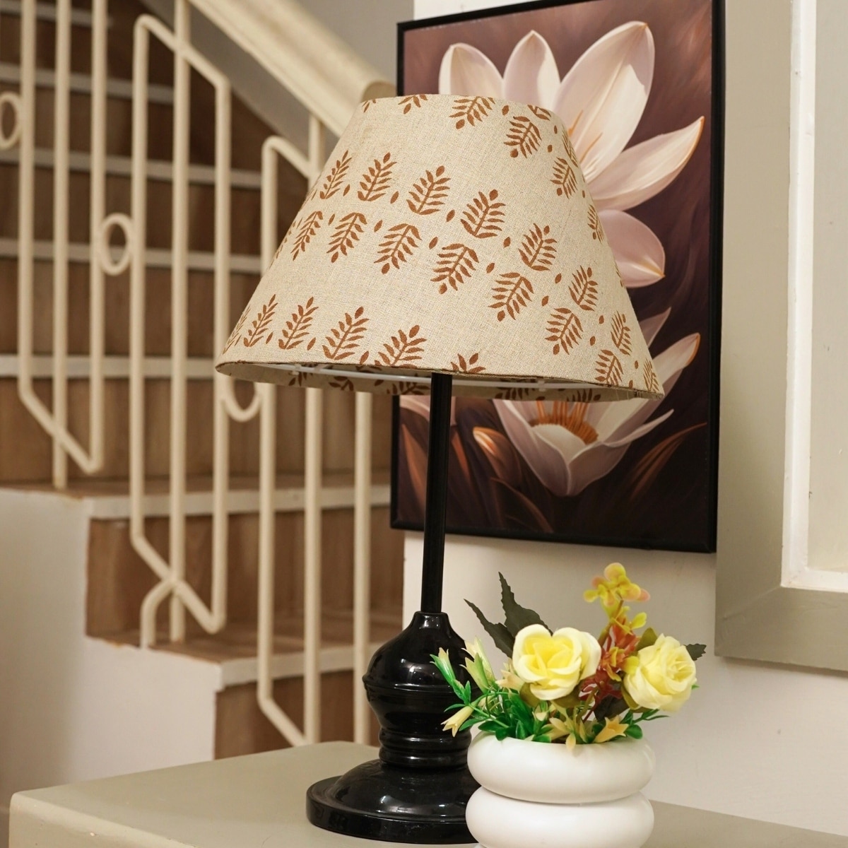 Fabdivine Pure Linen Hand Block Printed Lampshade Floral for Home
