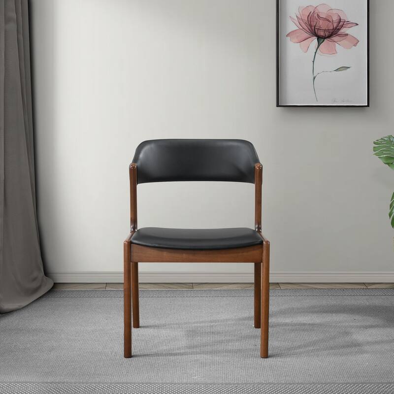 GDFStudio - Enzo Modern Mid-Century Dining Chair with Faux Leather Upholstery & Solid Wood Base, Set of 2 - 24.50"W