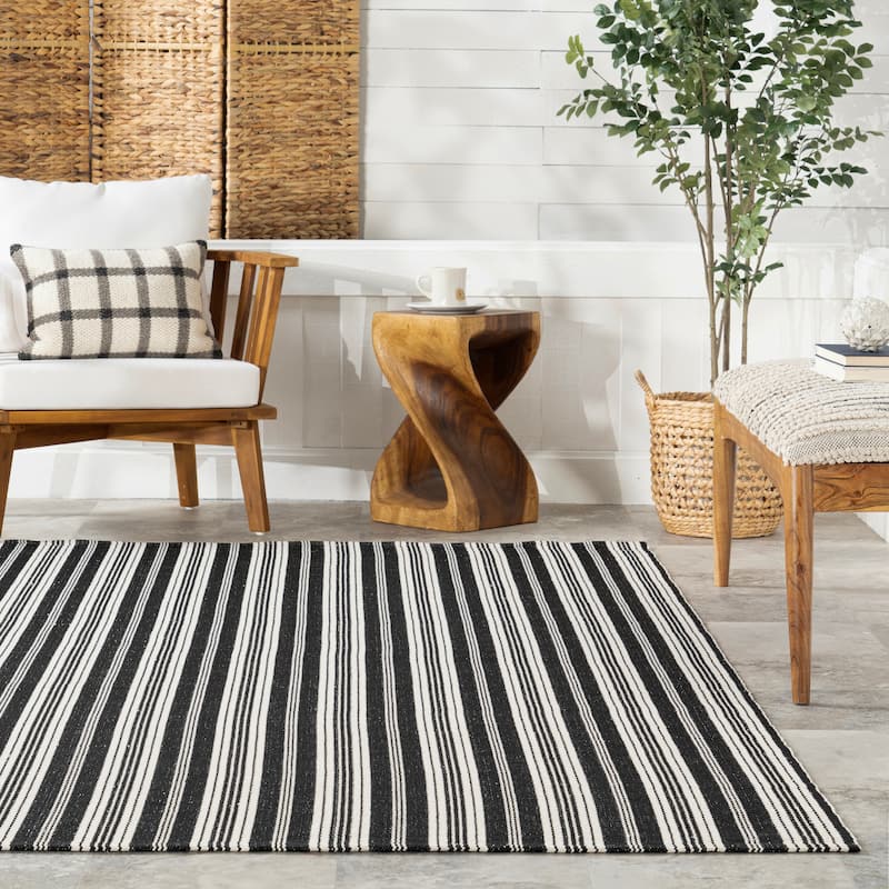 Home Conservatory Ticking Stripe Handwoven Indoor/Outdoor Area Rug