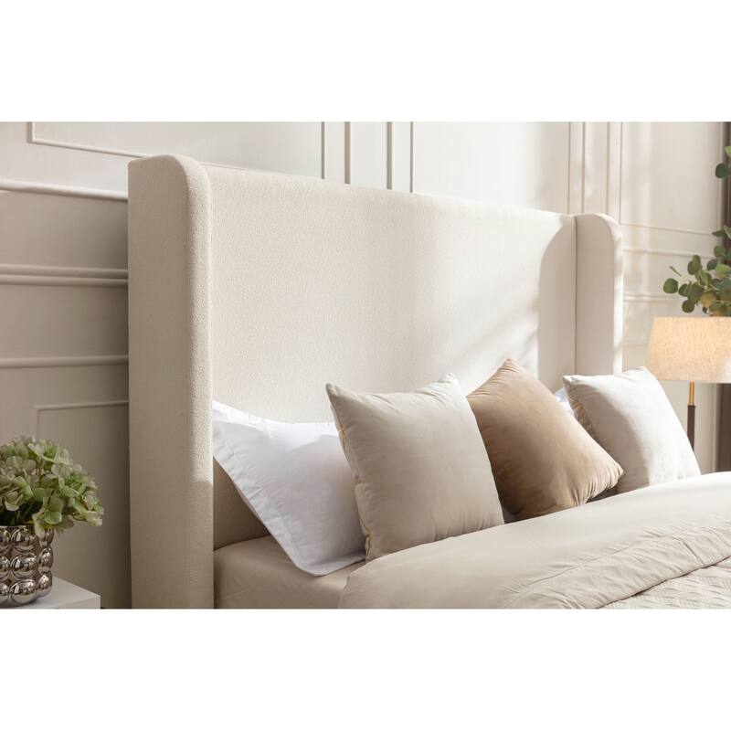 Elegant Upholstered Bed with Wingbacks and No Box Spring for Relaxing