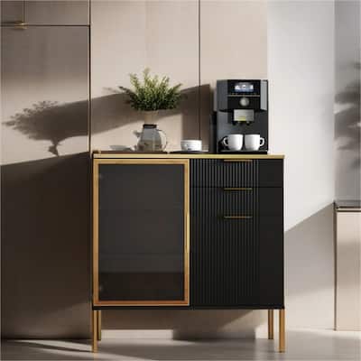 Modern 2 Doors Buffet Cabinet with 2 Drawers and Metal Legs