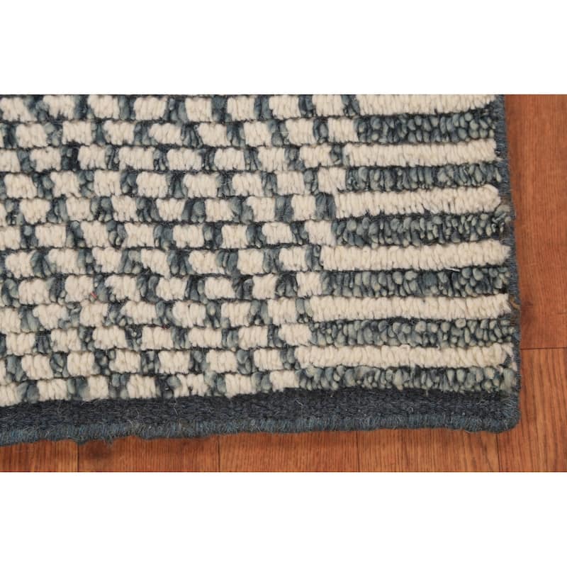 Striped Moroccan Modern Foyer Rug Handmade Beige Wool Carpet - 2'0"x 3'0"